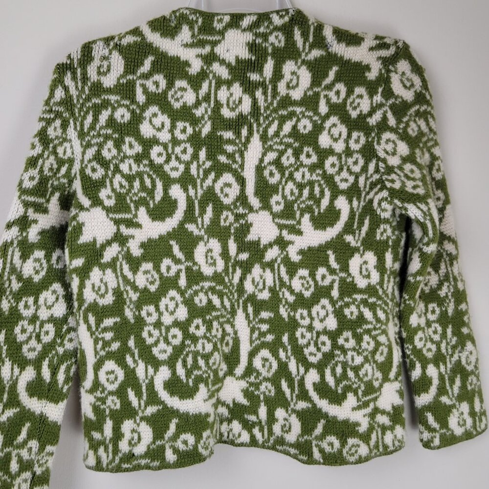 Vintage Catalina Jacquard Wool Cardigan Green Ivory Floral Women's XS - Picture 3 of 10